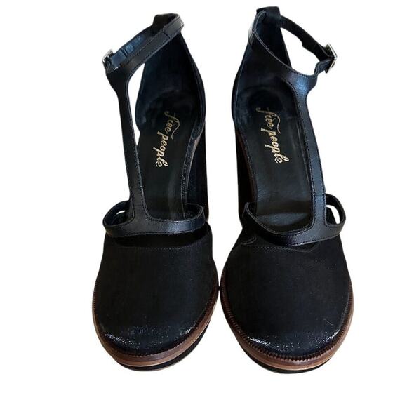 Free People Wythe Platform Heels Women's 7.5 38 Black Block Heel Open Toe - Picture 3 of 10